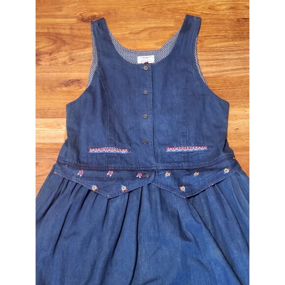 Vintage Susan Bristol Size 12 Denim Embroidered Dress Modest - Picture 4 of 11